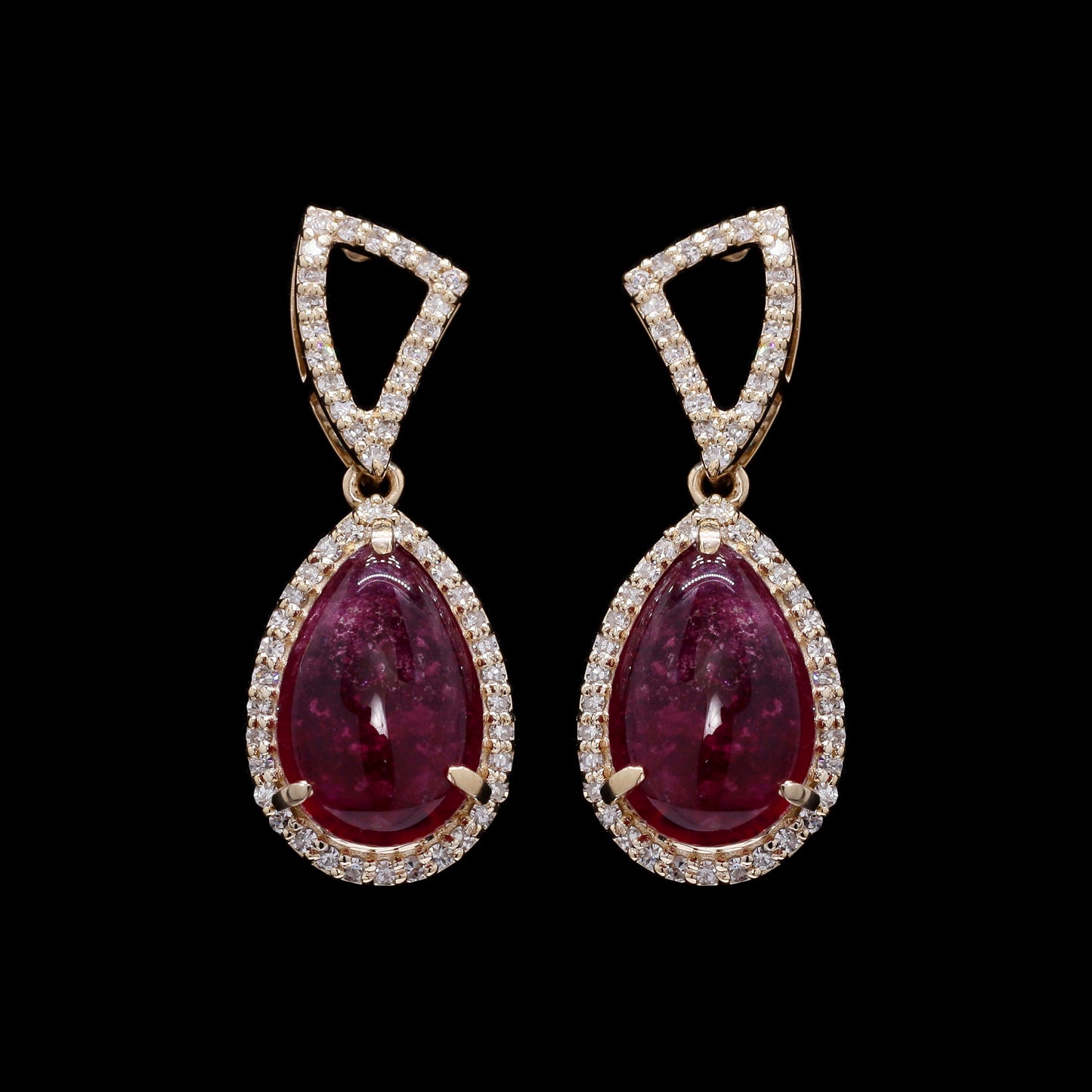 6.10 Ct Pear Cabochon Natural Rubellite 14K Gold Earrings