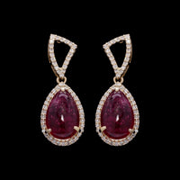 6.10 Ct Pear Cabochon Natural Rubellite 14K Gold Earrings