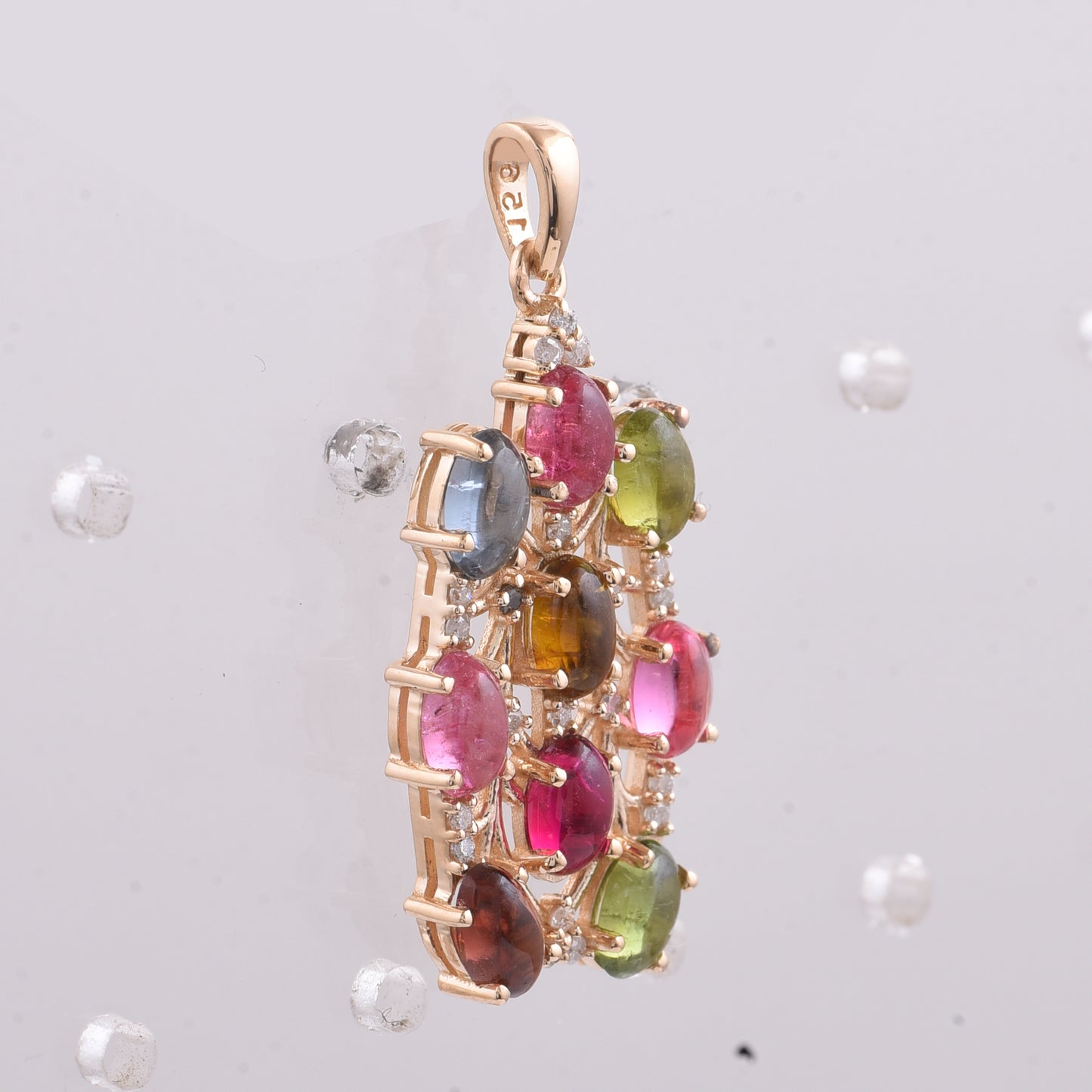 2.32 Ct Oval Cabochon Cut Natural Multi-Coloured Tourmaline 14K Gold Pendant