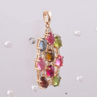 2.32 Ct Oval Cabochon Cut Natural Multi-Coloured Tourmaline 14K Gold Pendant