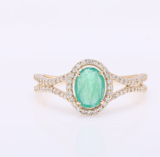1.10 Ct Oval Mixed Cut Natural Emerald 14K Gold Ring