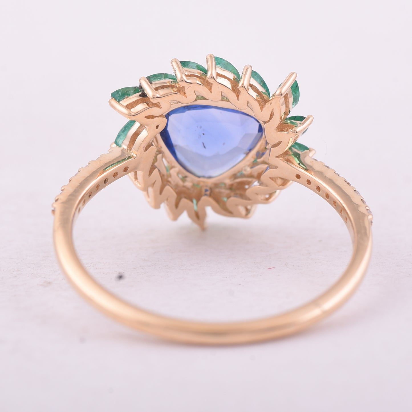 1.52 Ct Triangle Mixed Cut Natural Sapphire 14K Gold Ring