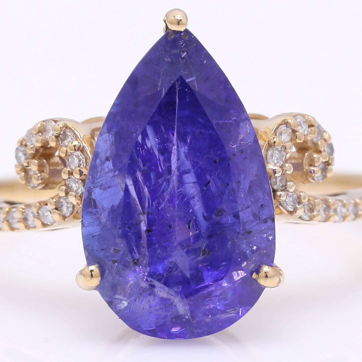 4.22 Ct Pear Mixed Cut Natural Tanzanite 14K Gold Ring