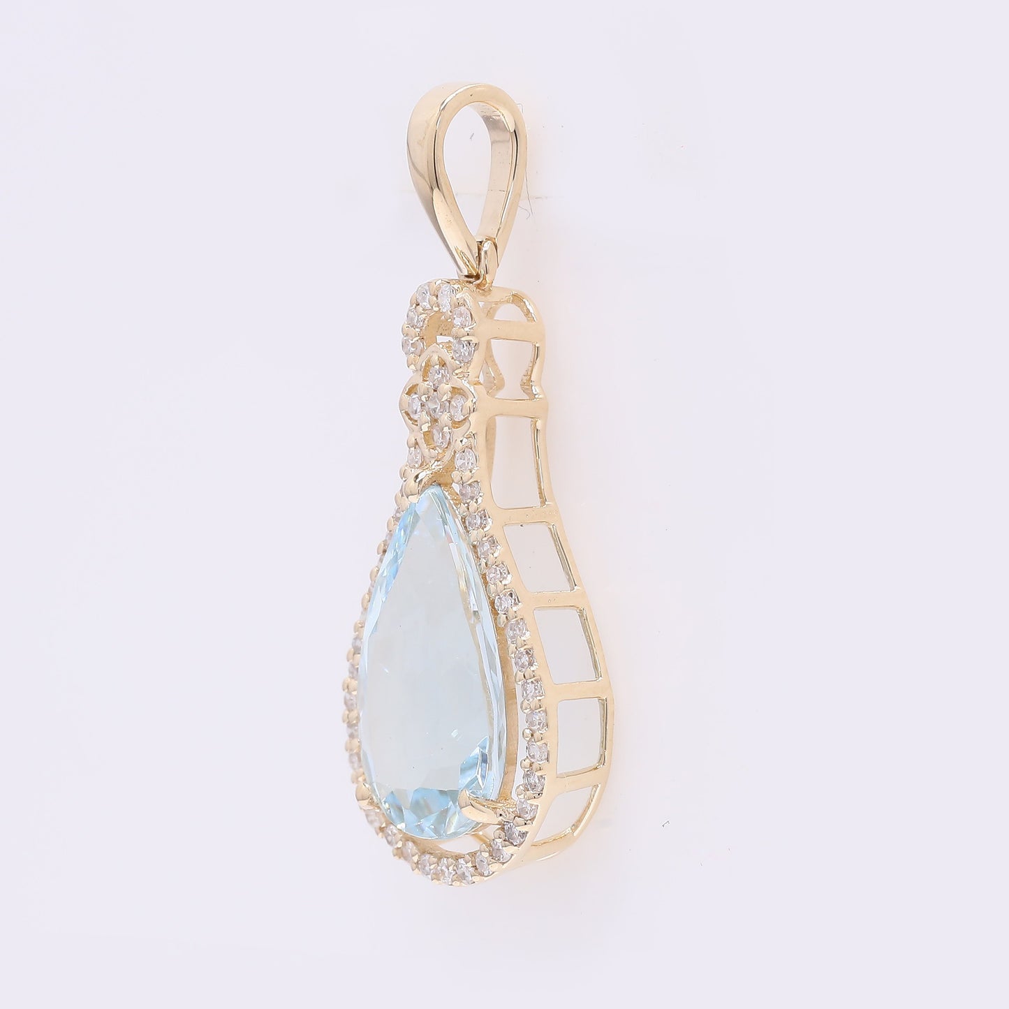2.22 Ct Pear Mixed Cut Natural Aquamarine 14K Gold Pendant