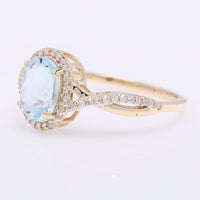 1.33 Ct Oval Mixed Cut Natural Aquamarine 14K Gold Ring