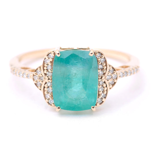2.48 Ct Cushion Mixed Cut Natural Emerald 14K Gold Ring
