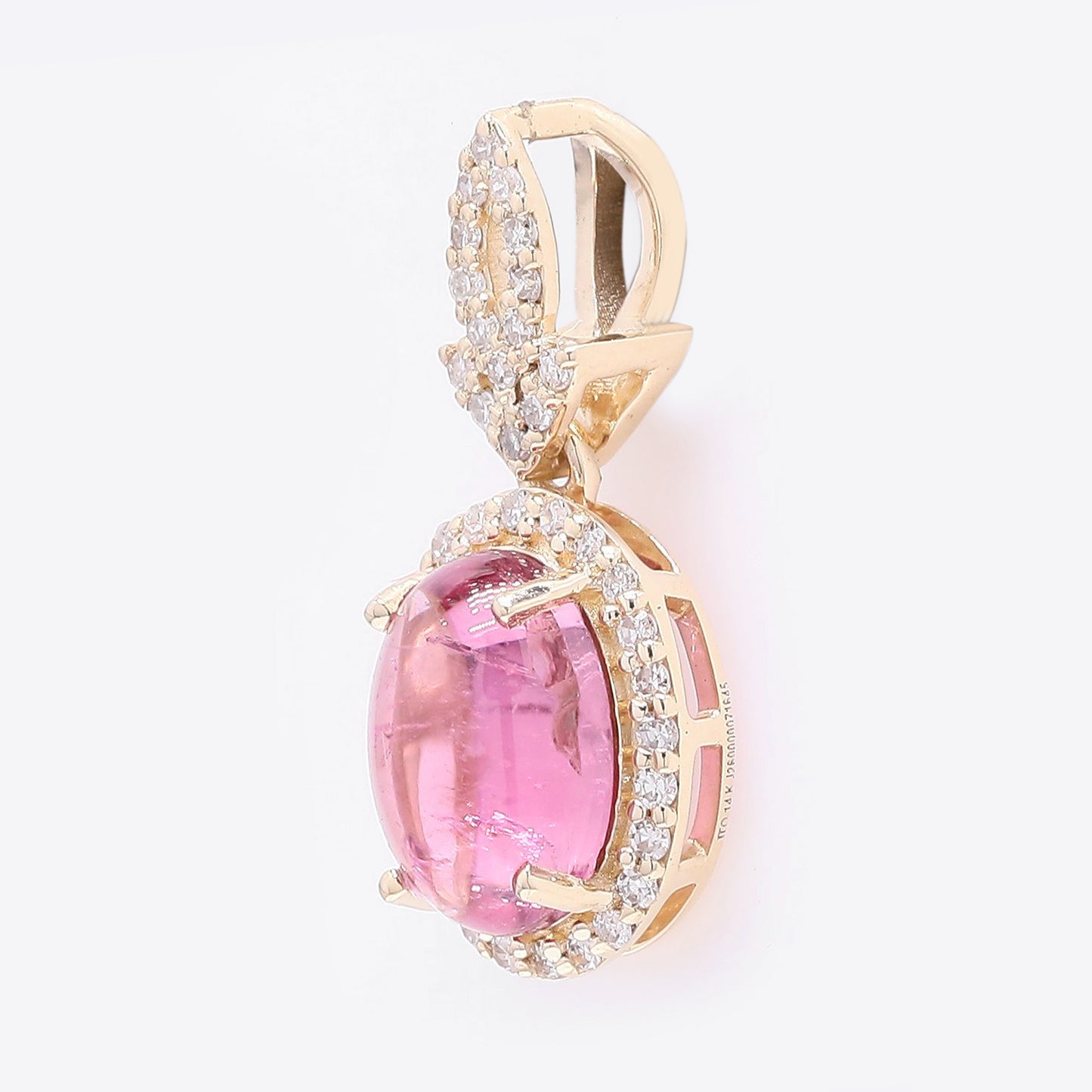 1.37 Ct Oval Cabochon Cut Natural Pink Tourmaline 14K Gold Pendant