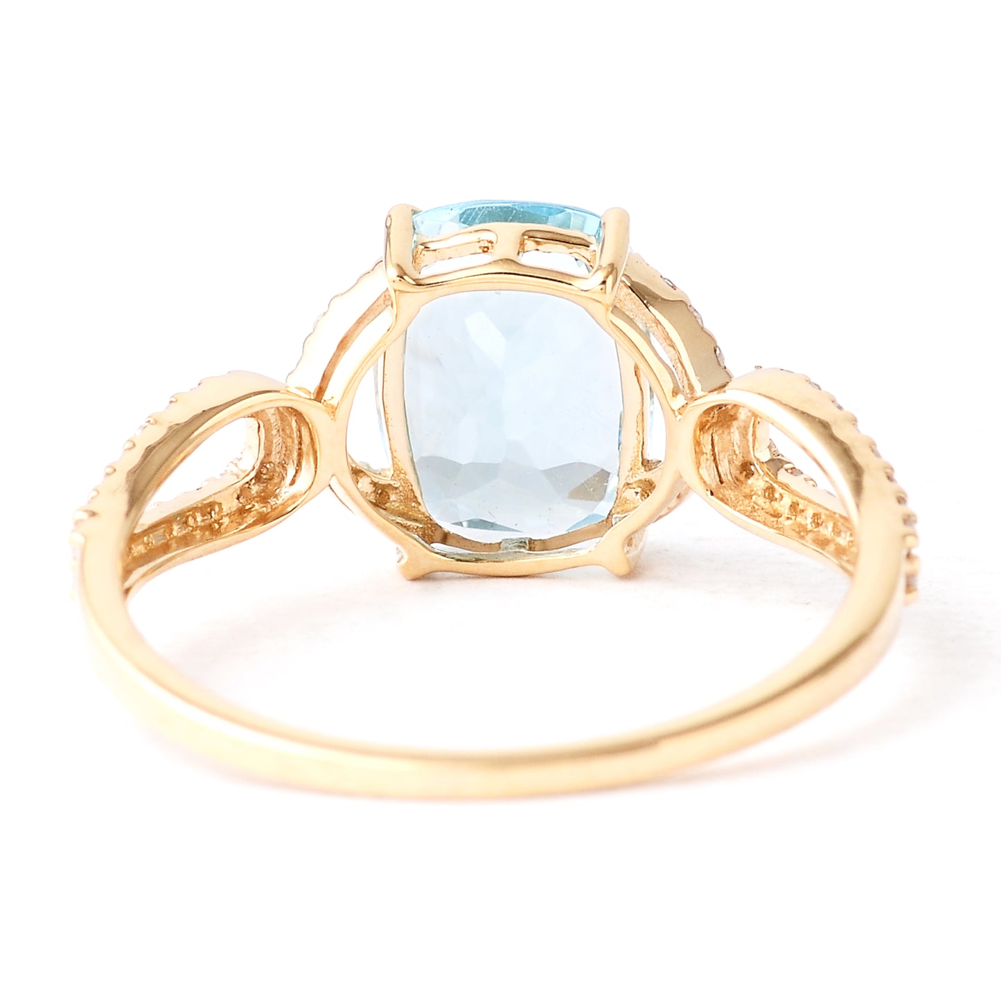 2.16 Ct Cushion Mixed Cut Natural Blue Topaz 14K Gold Ring