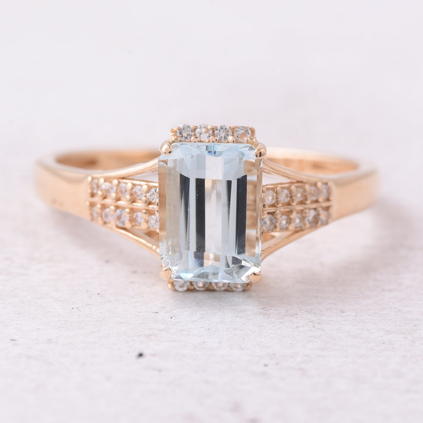 1.38 Ct Octagon Step Cut Natural Aquamarine 14K Gold Ring