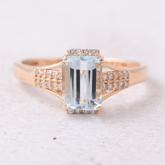 1.38 Ct Octagon Step Cut Natural Aquamarine 14K Gold Ring