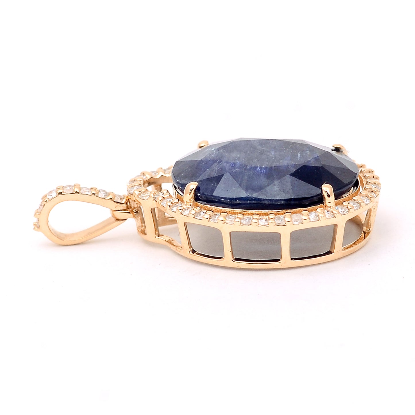 5.32 Ct Oval Mixed Cut Natural Sapphire 14K Gold Pendant