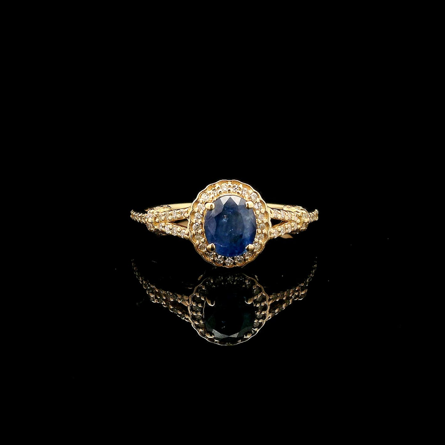 1.30 Ct Oval Mixed Cut Natural Sapphire 14K Gold Ring