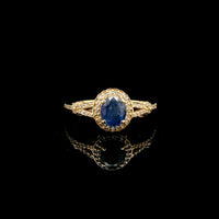 1.30 Ct Oval Mixed Cut Natural Sapphire 14K Gold Ring