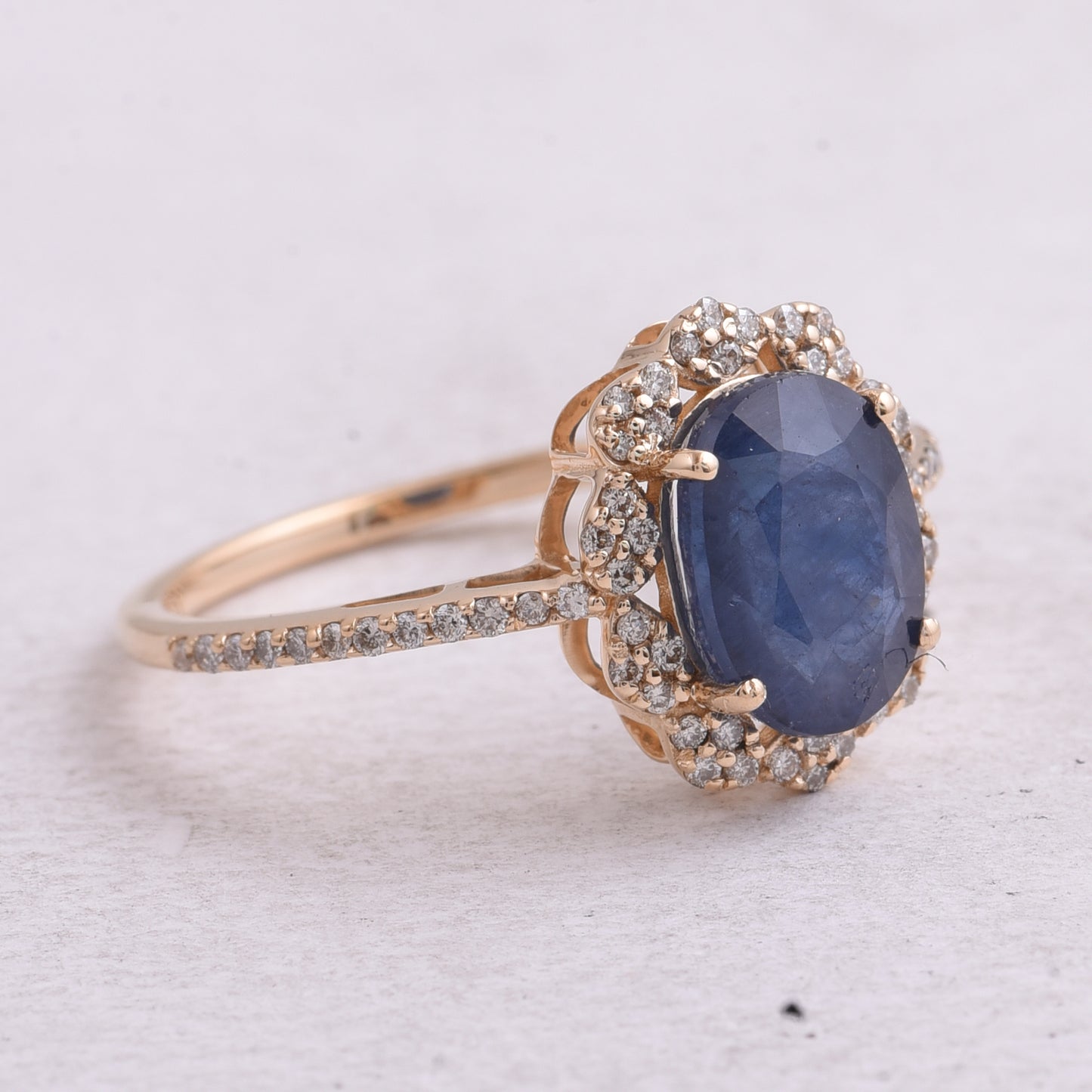 2.90 Ct Oval Mixed Cut Natural Sapphire 14K Gold Ring