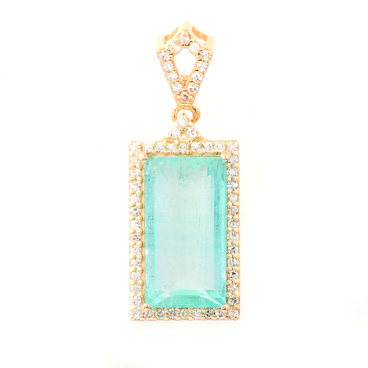 3.34 Ct Octagon Step Cut Natural Emerald 14K Gold Pendant