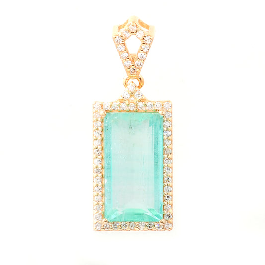 3.34 Ct Octagon Step Cut Natural Emerald 14K Gold Pendant