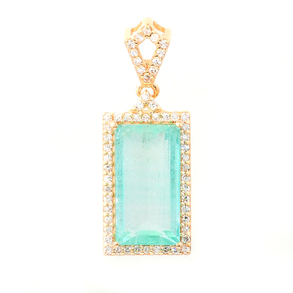 3.34 Ct Octagon Step Cut Natural Emerald 14K Gold Pendant