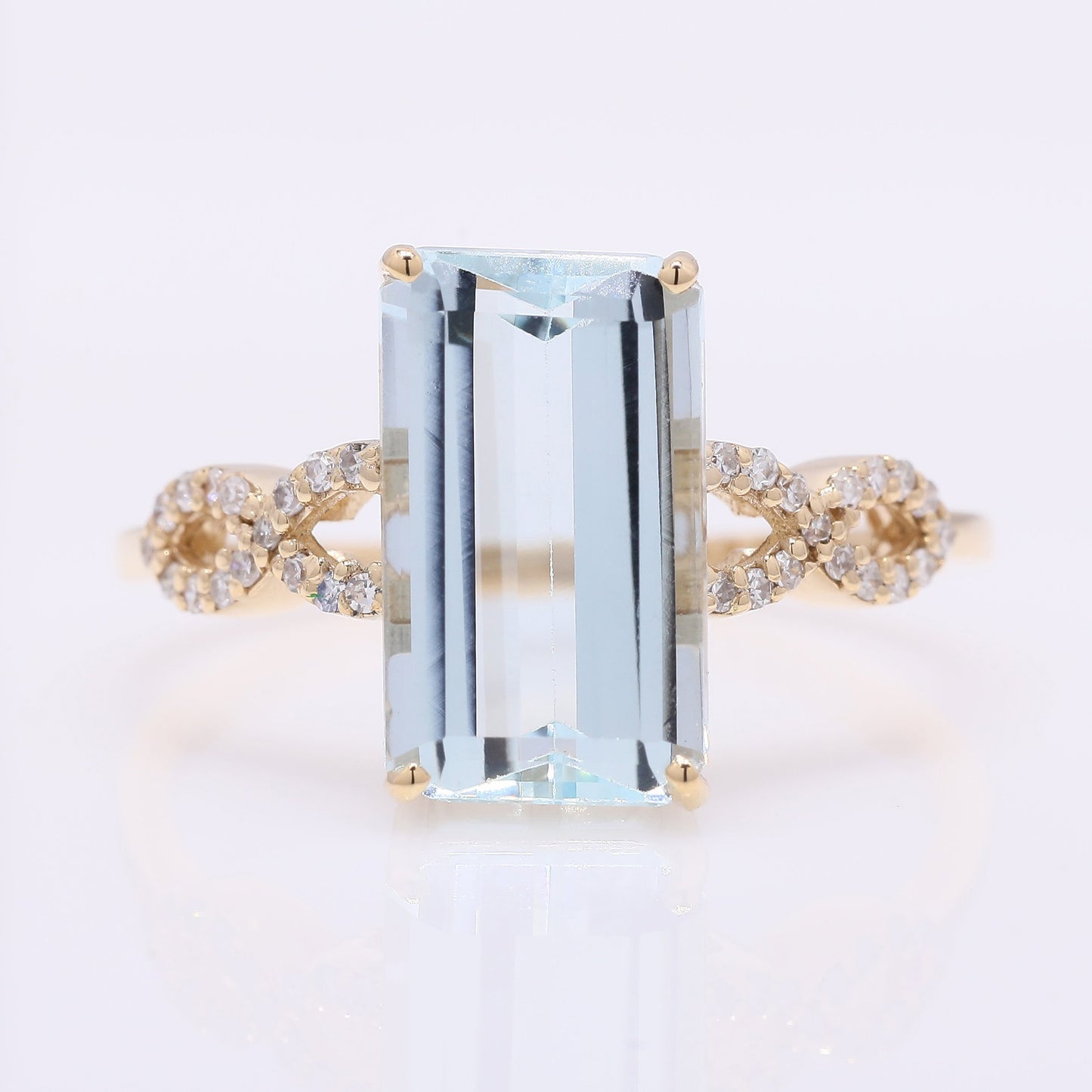 3.05 Ct Octagon Step Cut Natural Aquamarine 14K Gold Ring