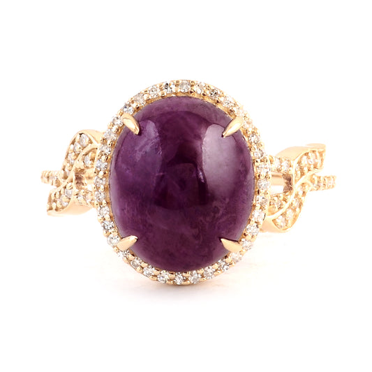 7.24 Ct Oval Cabochon Natural Corundum Ruby 14K Gold Ring