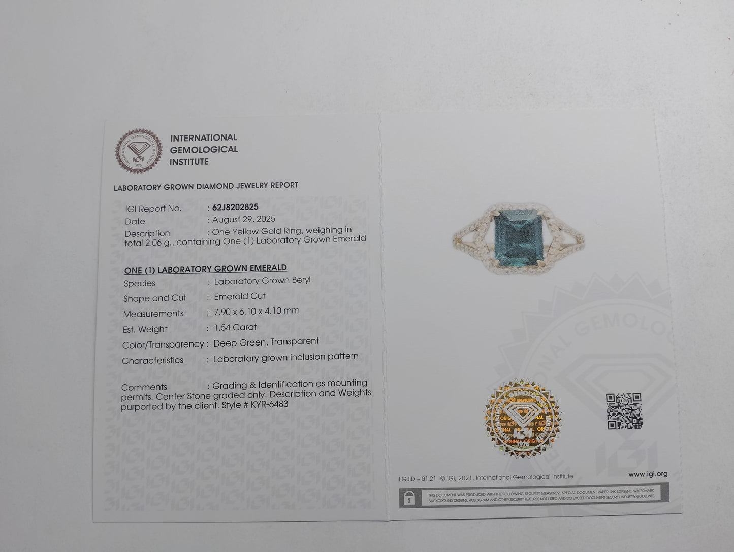 1.74 Ct Emerald Cut Lab Grown Emerald 14K Gold Ring