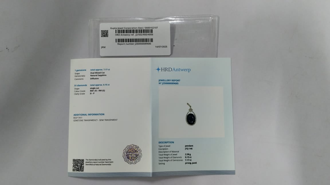 7.32 Ct Oval Mixed Cut Natural Sapphire 14K Gold Pendant