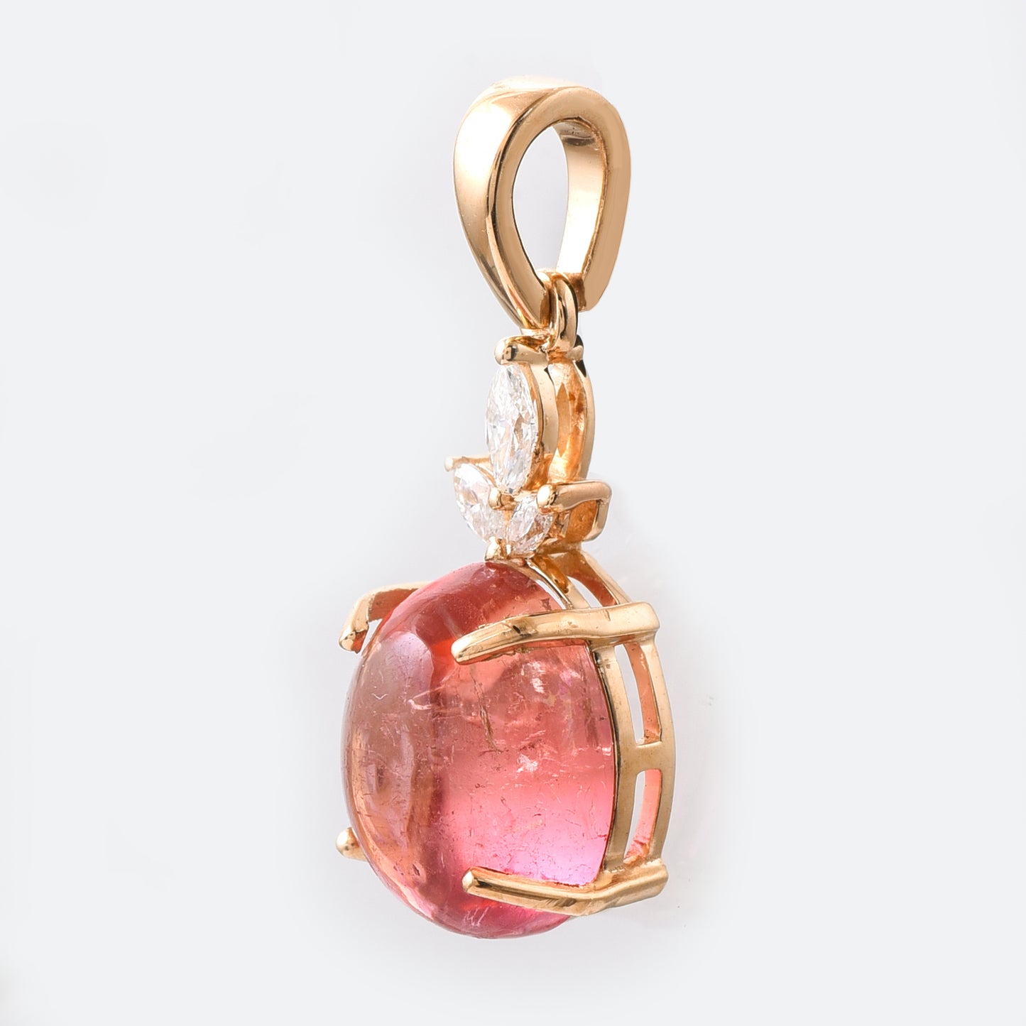 3.39 Ct Oval Cabochon Cut Natural Pink Tourmaline 14K Gold Pendant