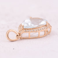 3.51 Ct Pear Mixed Cut Natural Aquamarine 14K Gold Pendant