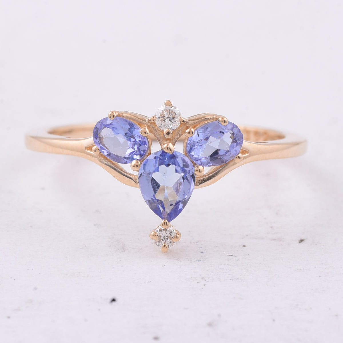 0.73 Ct Oval, Pear Natural Tanzanite 14K Gold Ring