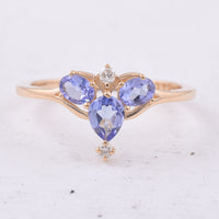 0.73 Ct Oval, Pear Natural Tanzanite 14K Gold Ring