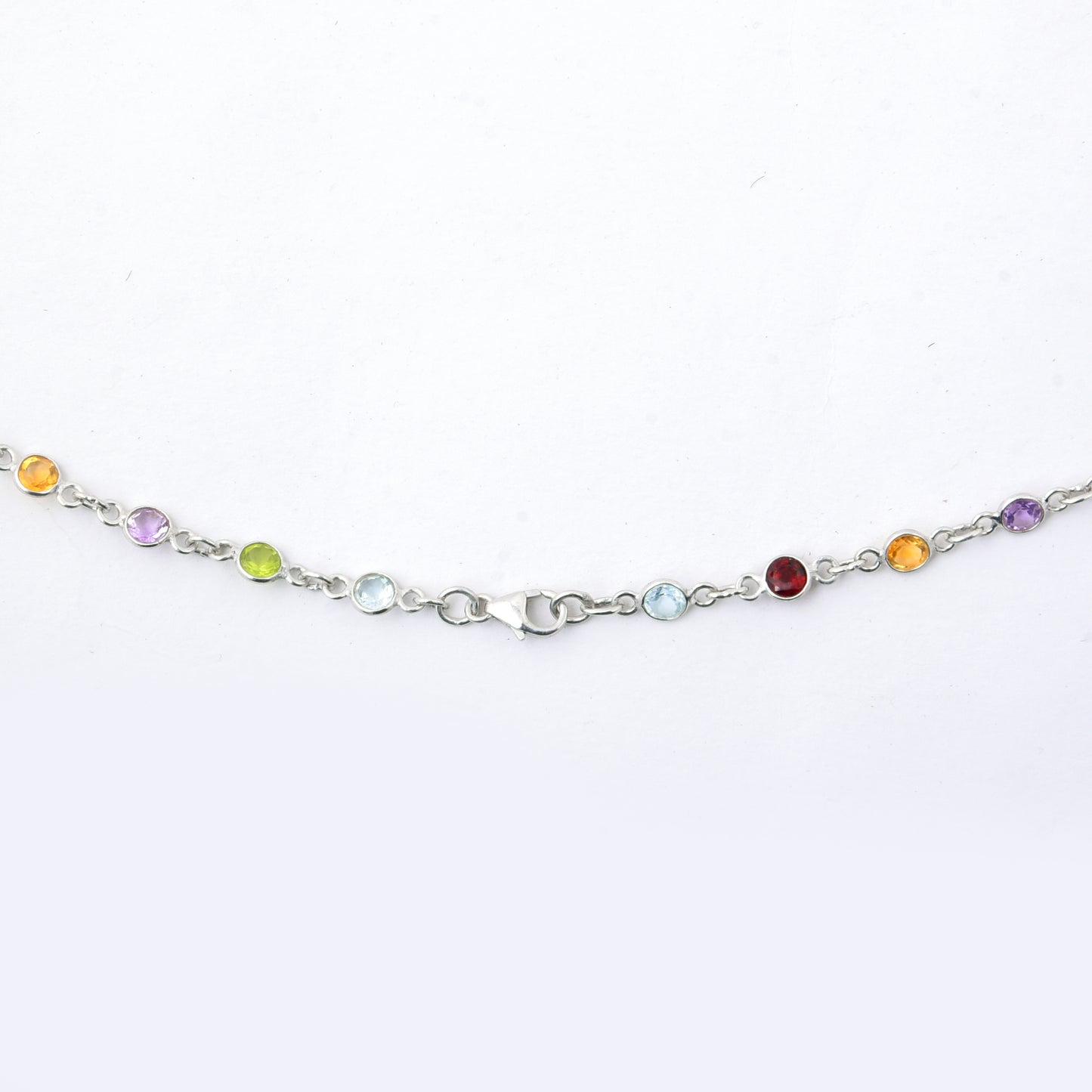 23.73 Ct Round Garnet, Peridot, Blue Topaz, Citrine, Amethyst 925 Sterling Silver Necklace
