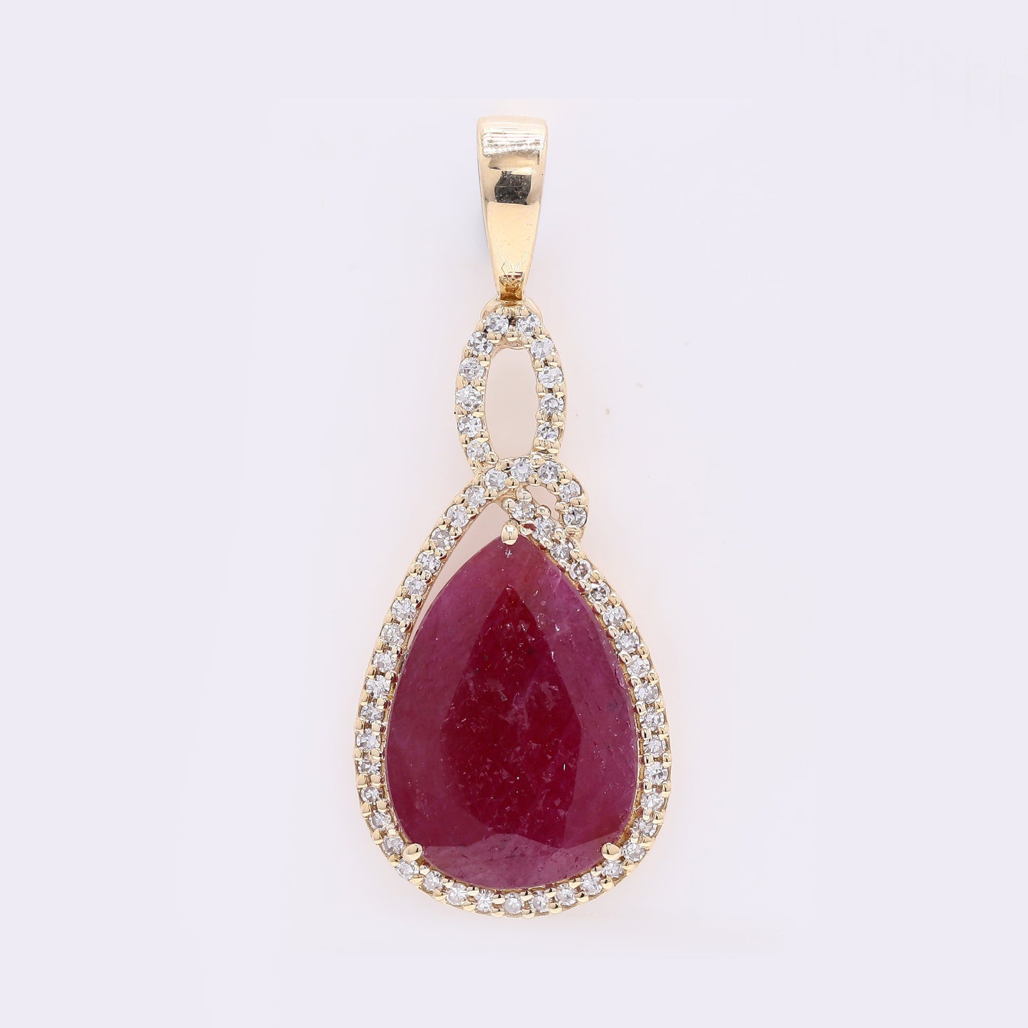 3.66 Ct Pear Mixed Cut Natural Ruby 14K Gold Pendant