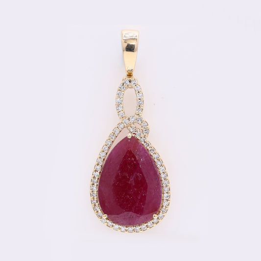 3.66 Ct Pear Mixed Cut Natural Ruby 14K Gold Pendant