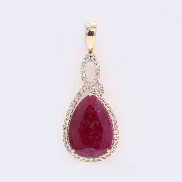3.66 Ct Pear Mixed Cut Natural Ruby 14K Gold Pendant