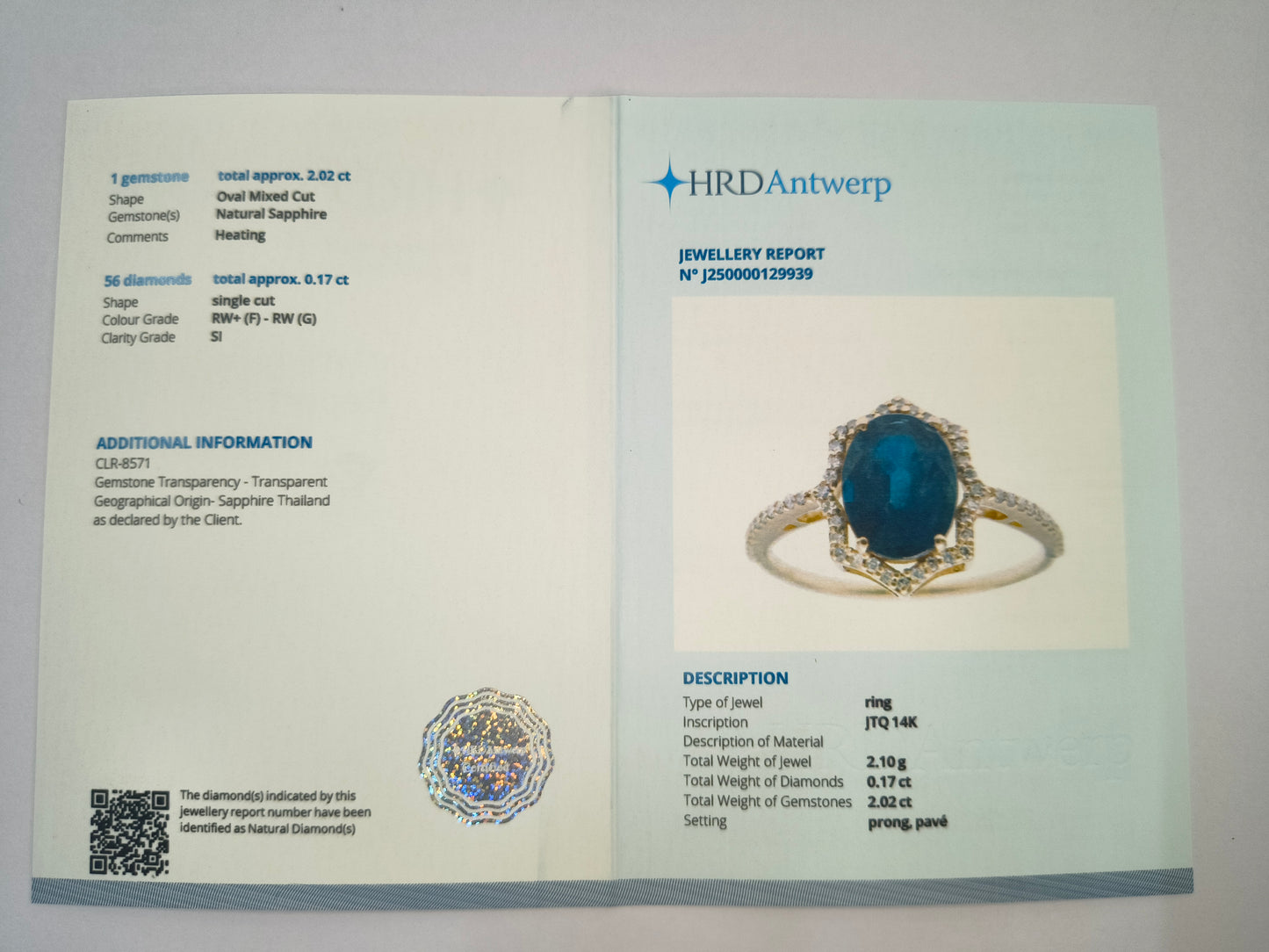 2.19 Ct Oval Natural Sapphire 14K Gold Ring