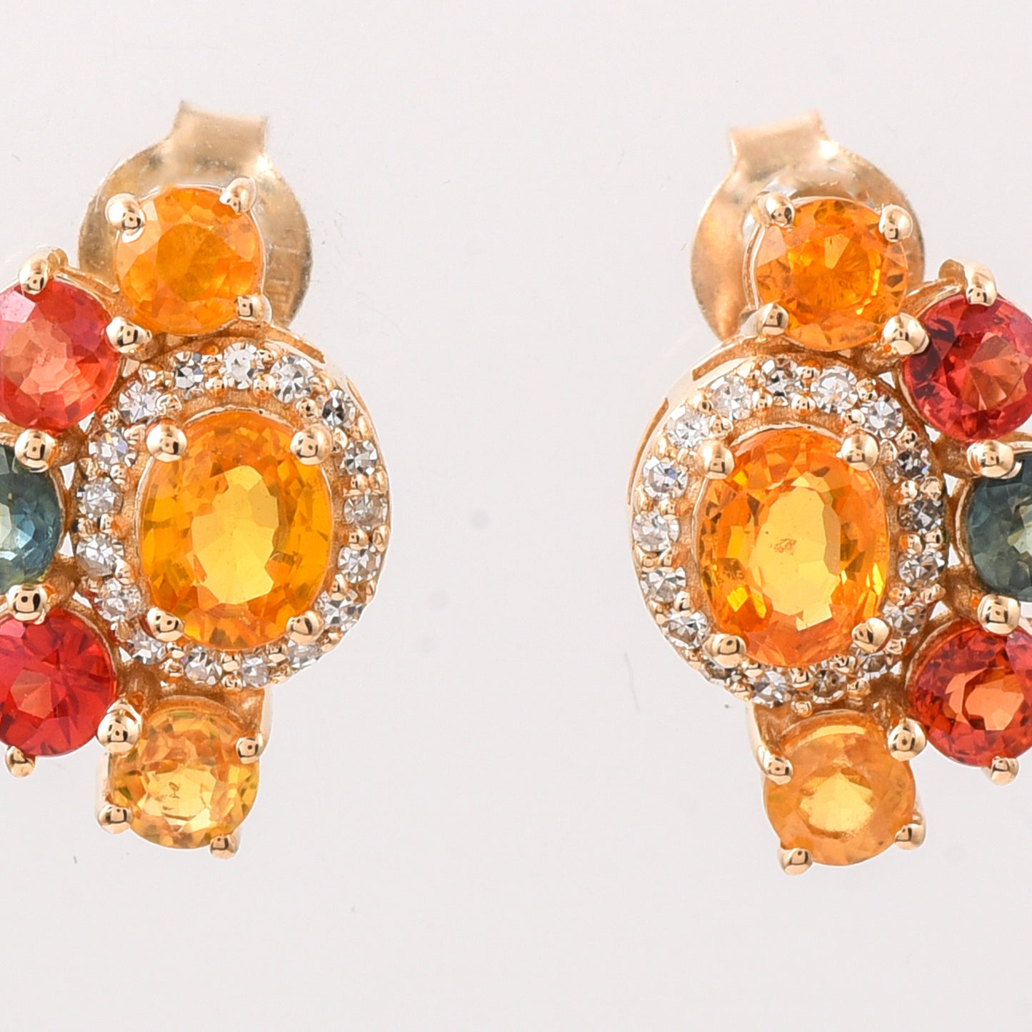 2.10 Ct Round, Oval Multi Sapphire 14K Gold Earrings
