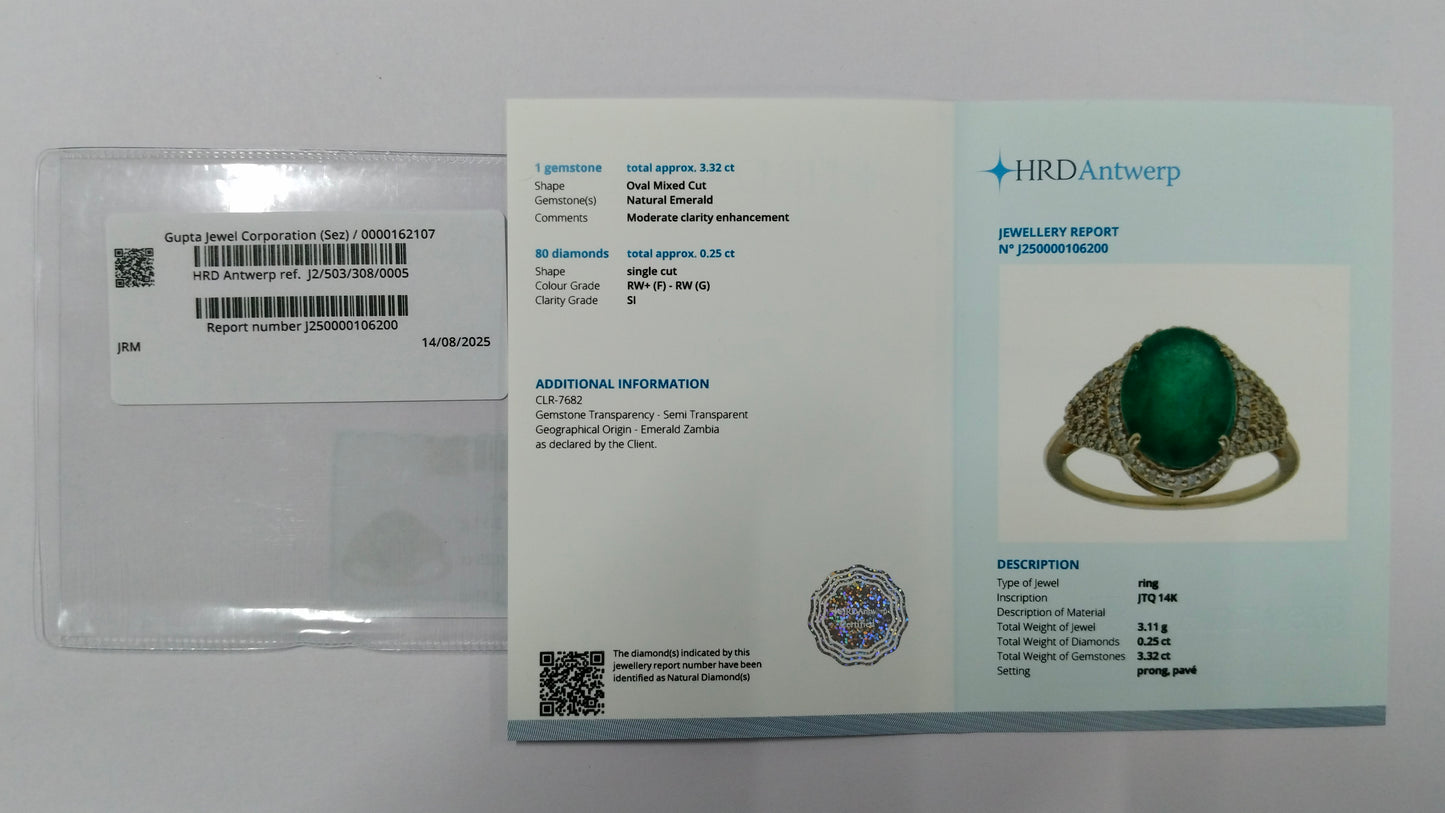 3.57 Ct Oval Mixed Cut Natural Emerald 14K Gold Ring