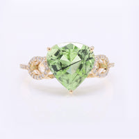 4.36 Ct Pear Mixed Cut Natural Peridot 14K Gold Ring