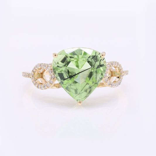 4.36 Ct Pear Mixed Cut Natural Peridot 14K Gold Ring