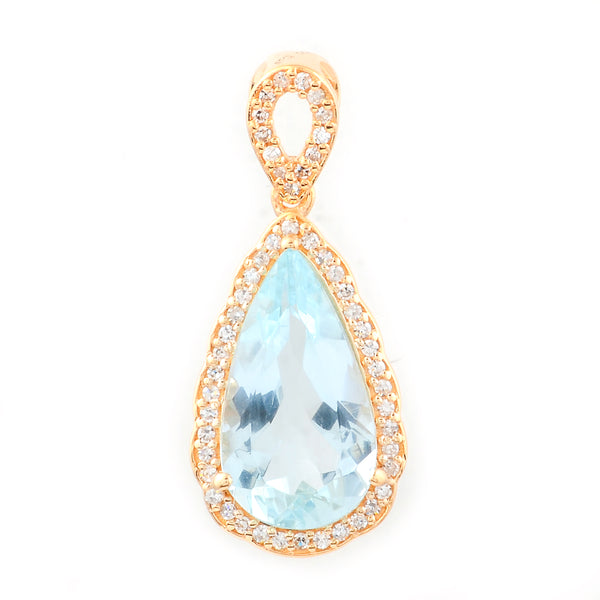 2.75 Ct Pear Mixed Cut Natural Aquamarine 14K Gold Pendant
