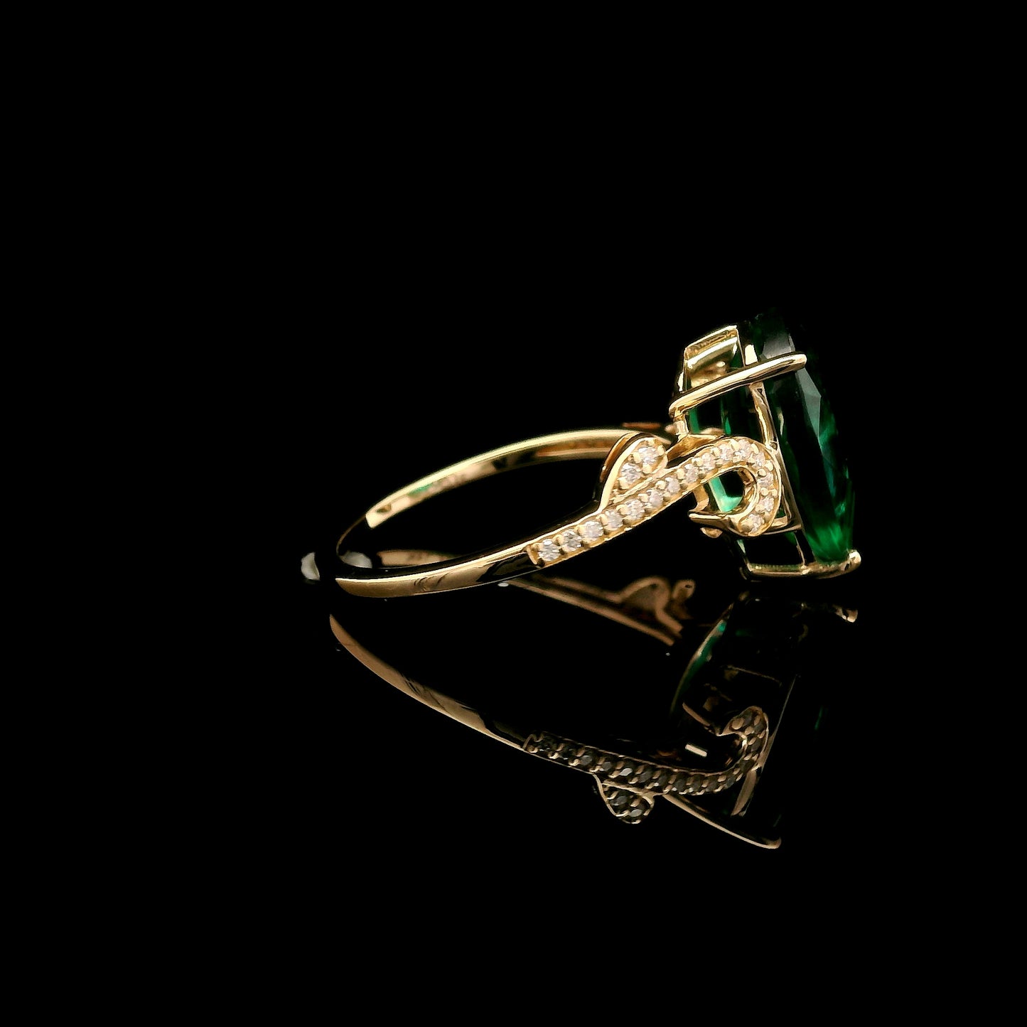 3.35 Ct Pear Mixed Cut Lab Grown Emerald 14K Gold Ring