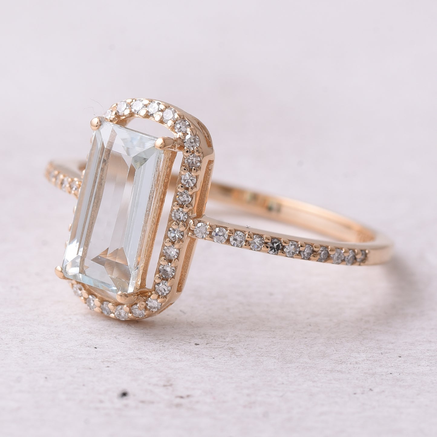 1.25 Ct Rectangle Step Cut Natural Aquamarine 14K Gold Ring