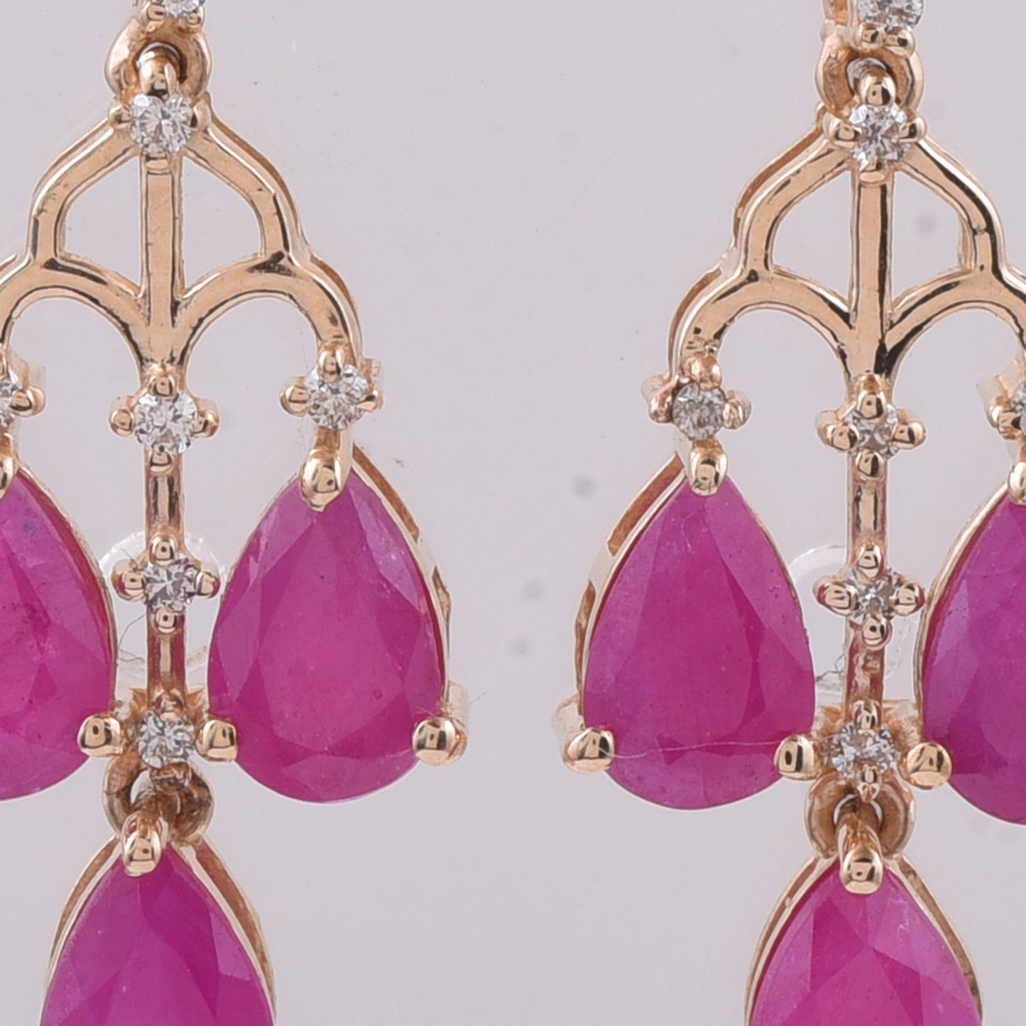 4.39 Ct Pear Natural Ruby 14K Gold Earrings