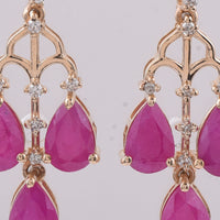 4.39 Ct Pear Natural Ruby 14K Gold Earrings