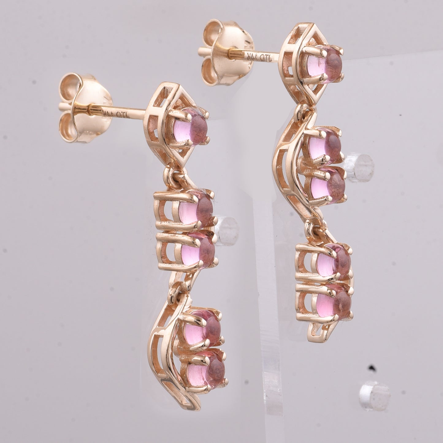 1.38 Ct Round Cabochon Cut Natural Pink Tourmaline 14K Gold Earrings