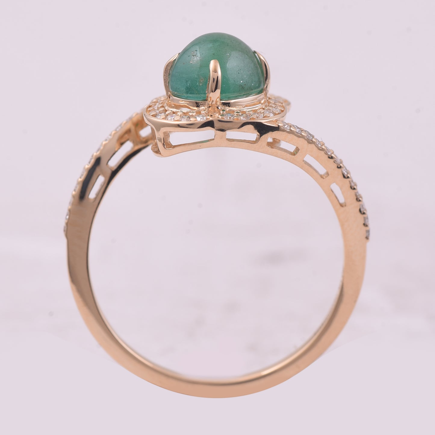 1.55 Ct Oval Cabochon Cut Natural Emerald 14K Gold Ring