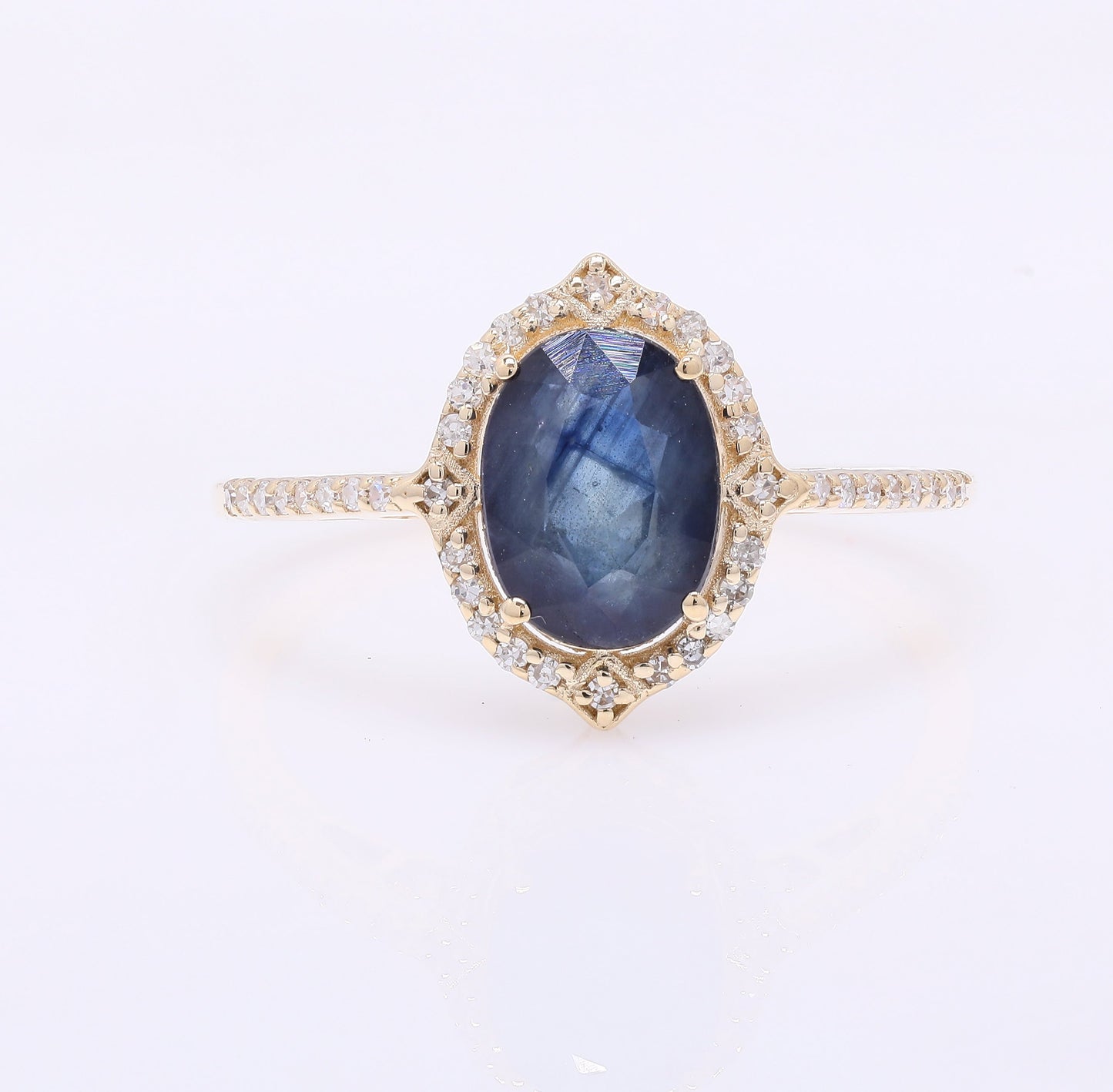 1.81 Ct Oval Mixed Cut Natural Sapphire 14K Gold Ring
