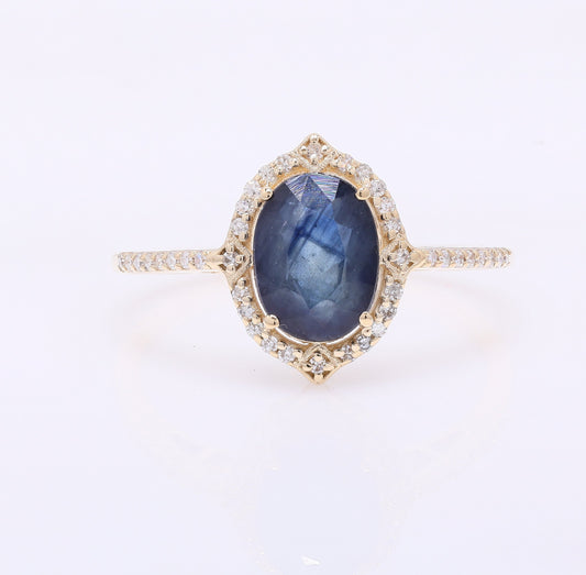 1.81 Ct Oval Mixed Cut Natural Sapphire 14K Gold Ring