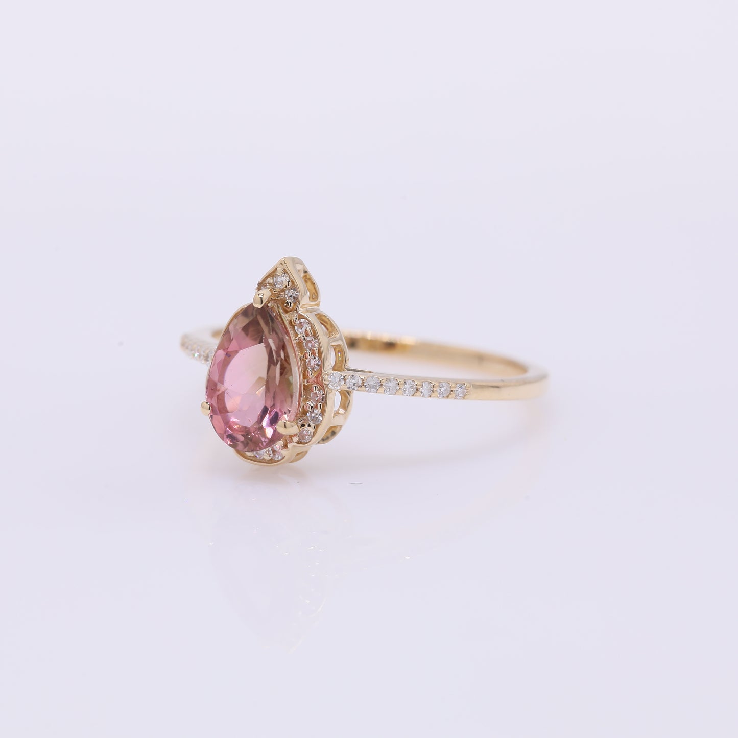 1.10 Ct Pear Mixed Cut Natural Tourmaline 14K Gold Ring