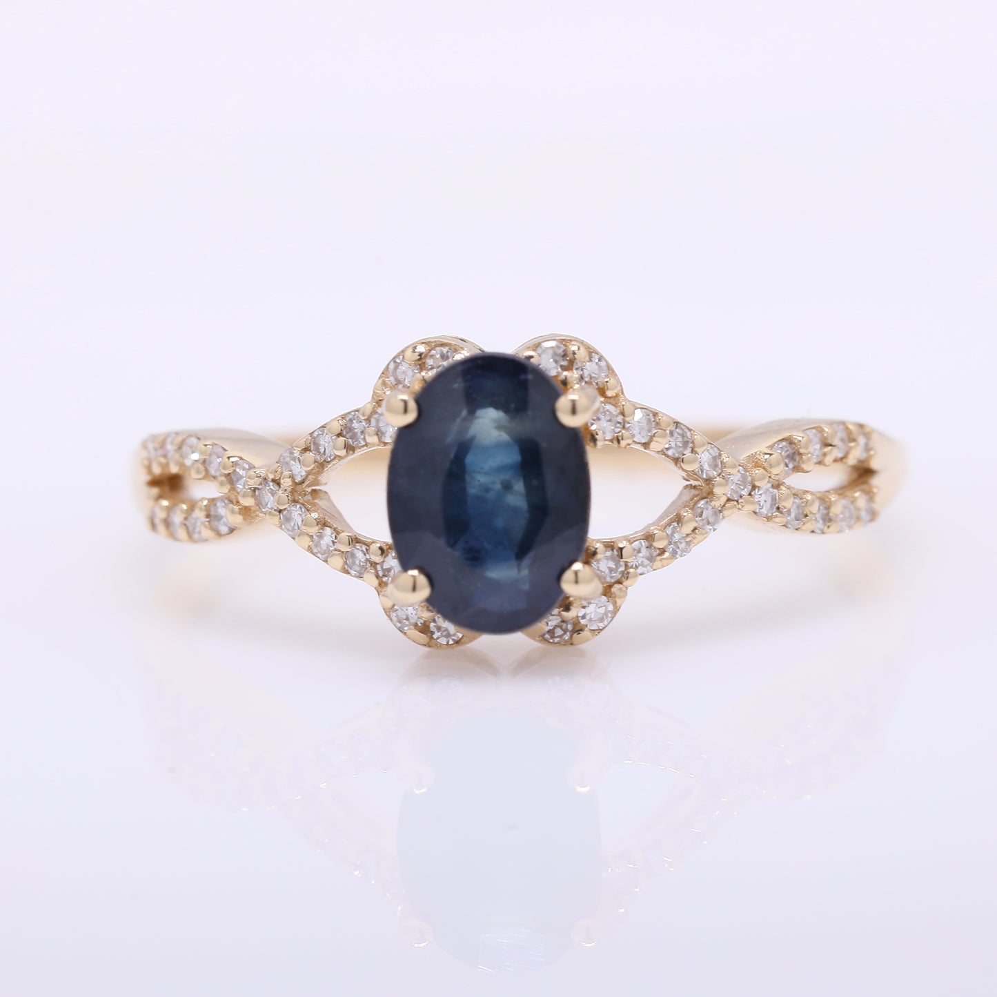 1.38 Ct Oval Mixed Cut Natural Sapphire 14K Gold Ring