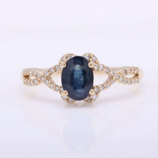 1.38 Ct Oval Mixed Cut Natural Sapphire 14K Gold Ring
